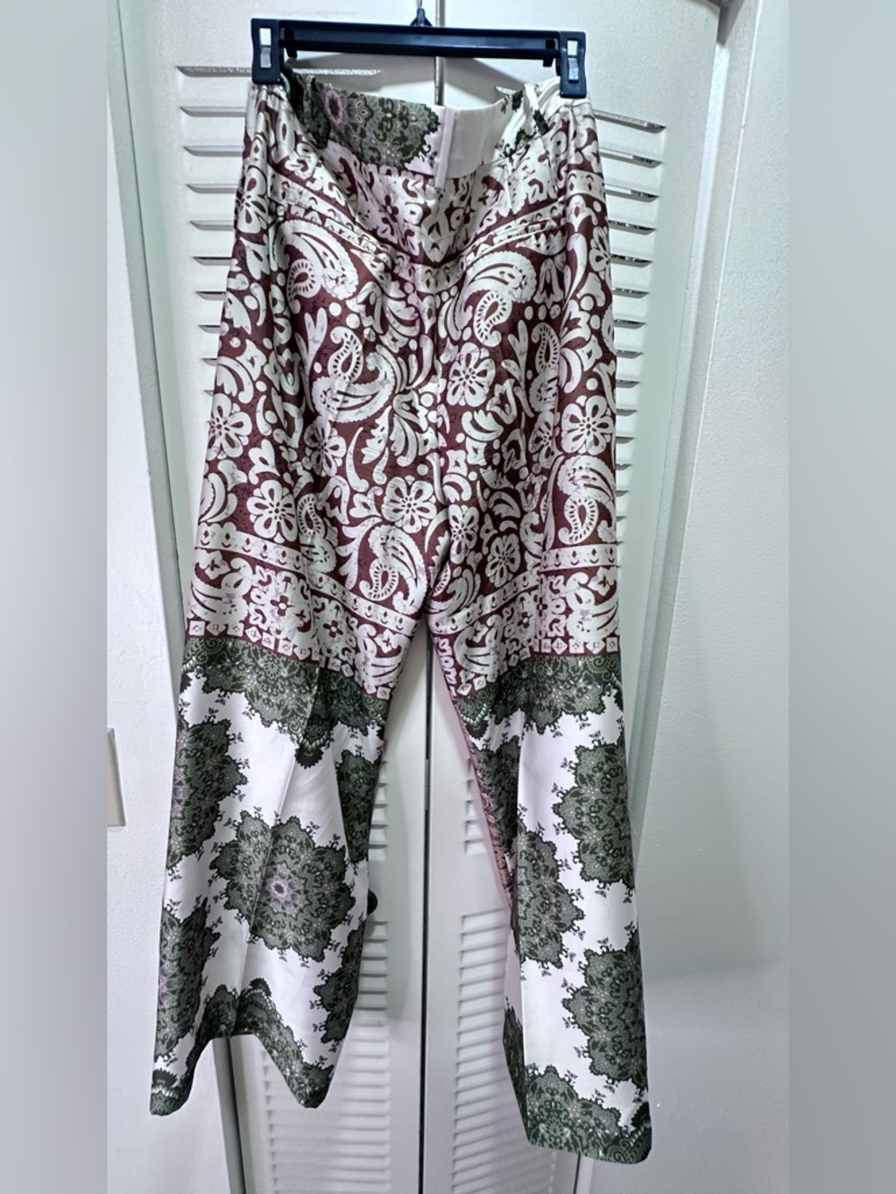 Zara Floral Paisley Satin Blouse in Olive, Mauve and Yellow